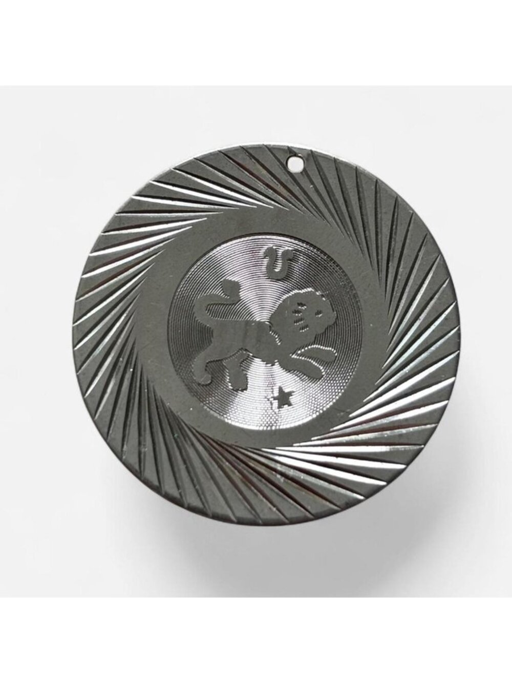 Sterling Silver Leo Zodiac Pendant Lion Sunburst Medallion Poland 1970s-90s